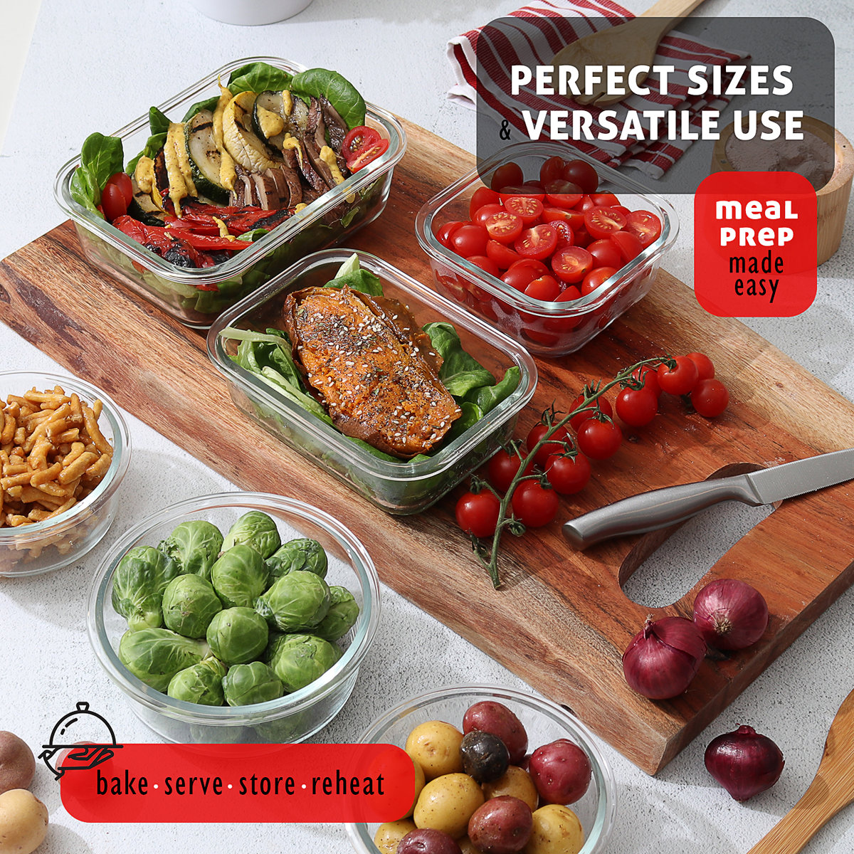 Prep & Savour 48pc Glass Storage Containers with Lids, 24 Food Storage Containers with 24 Airtight Lids (Set of 24)